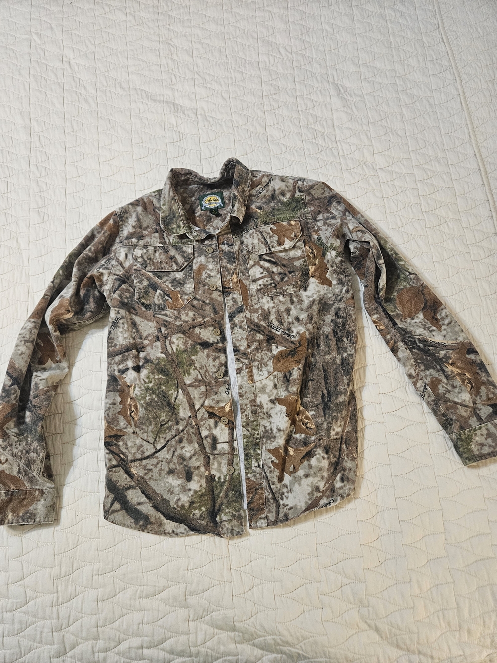 Cabela's Kids Camo Button-Down Shirt in Brown Green Gray